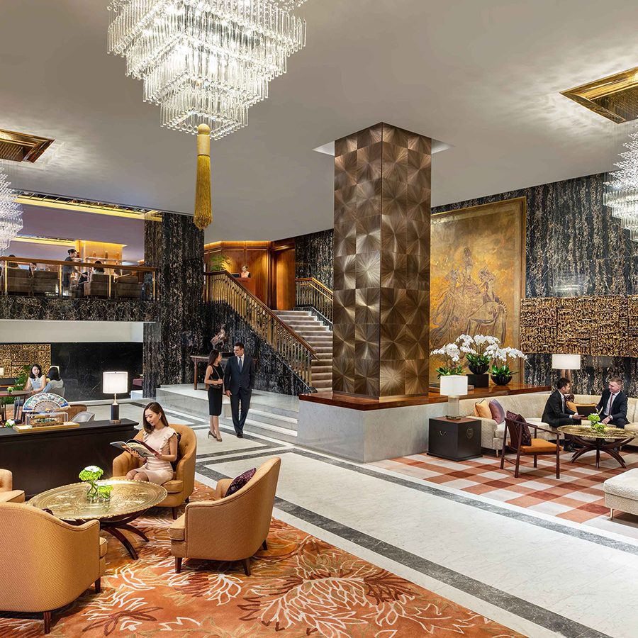 Interior view of lobby in Mandarin Oriental Hong Kong